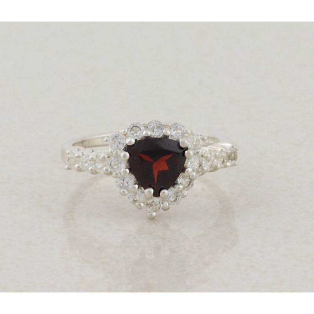 Sterling Silver Natural Garnet and White Topaz Ring Size 7 1/4